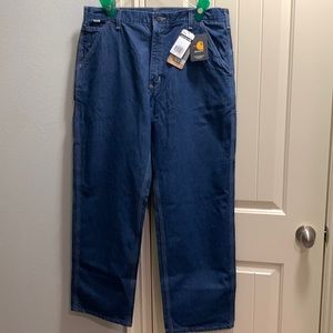 Men’s Carhartt FLAME-RESISTANT SIGNATURE DENIM DUNGAREE Jeans, New 38X32